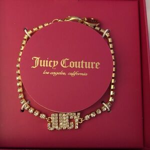 Juicy Couture Gold Tone & Clear Crystal Tennis Bracelet + Juicy Letters NIB